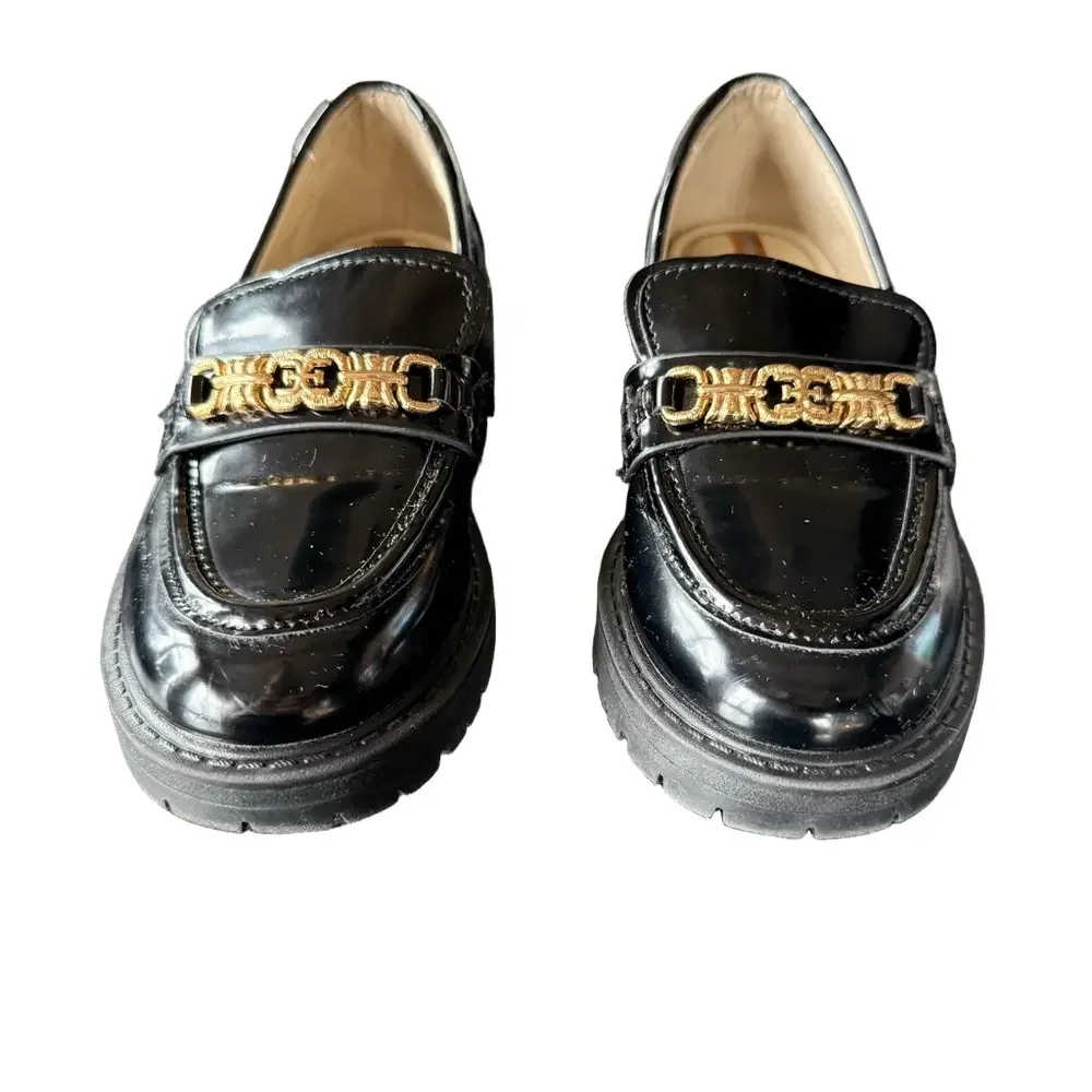 Sam Edelman Black and Gold Patent Dress Loafers Toddler Girl Size 11